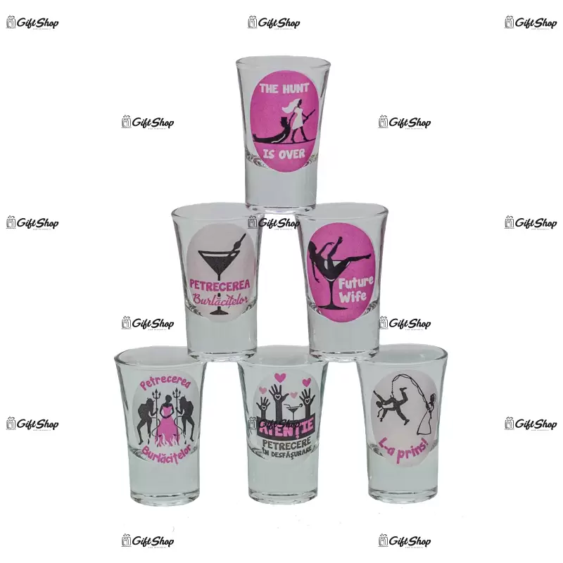 Petrecerea burlacilor, set 6 pahare pentru tarie.